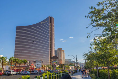 Beautiful view of main street of Las Vegas Strip with skyscrapers of casino hotels. USA. Las Vegas. 09.17.2022.のeditorial素材