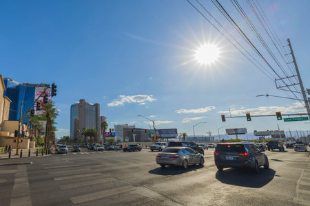 Beautiful view of roads street Strip in Las Vegas on sunset summer day. NY. USA. 09.16.2022.のeditorial素材