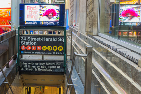 View of entering subway at Station, 34 Street-Herald on Broadway in Manhattan. new york. USA. 09.22.2022.のeditorial素材