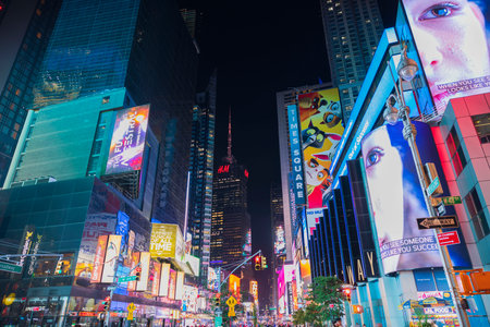 Gorgeous view of colorful illuminated skyscrapers on night sky background. Manhattan. New York, USA. 09.22.2022のeditorial素材