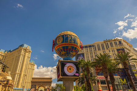 Beautiful view of skyscrapers in Las Vegas on Strip street on against blue sky with white clouds. Las Vegas. USA.のeditorial素材