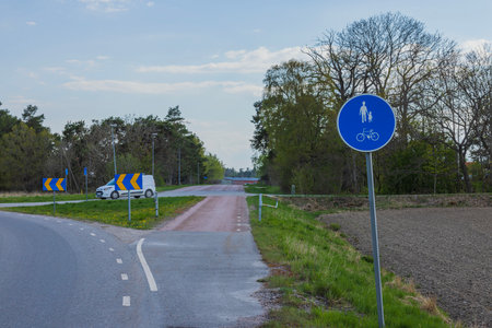 View of cycle road against backdrop of beautiful countryside. Sweden.の写真素材