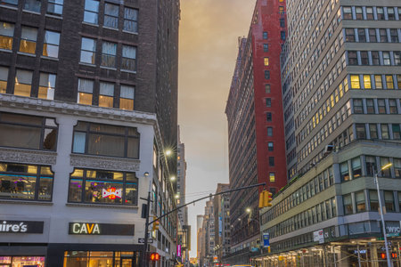 Beautiful view of cloudy sky between skyscrapers of Manhattan in New York. USA. NY.のeditorial素材