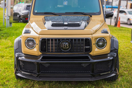 Close-up front view of Mercedes-Benz G-Class Brabus SUV. Miami Beach
