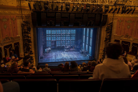 Audience on Broadway eagerly awaits show Michael Jackson-themed performance set on stage. New York.のeditorial素材