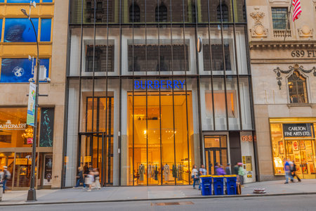 Close-up view of the Burberry flagship store located on Fifth Avenue. NY. USA.のeditorial素材