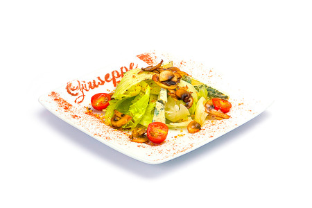 plate of Salad with fork and tomatoの写真素材