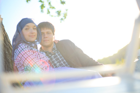 young couple in natureの写真素材