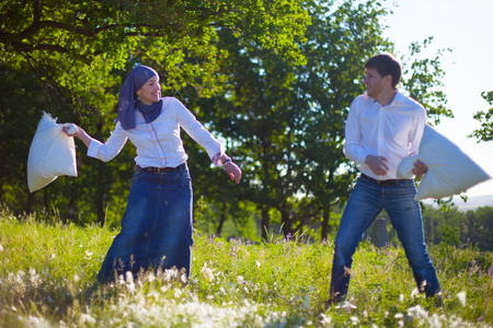 pillow fightの写真素材