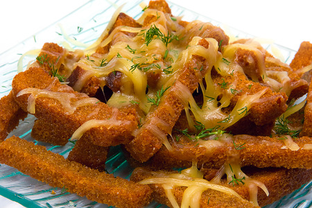 Closeup of Croutons in a bowlの写真素材