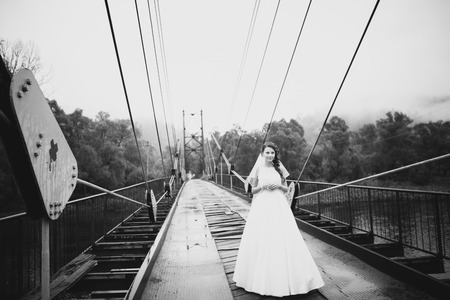 Bride on the old bridgeの写真素材