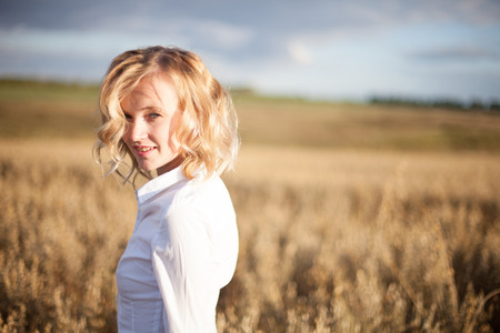 Portrait of a pretty woman in the outdoorsの写真素材