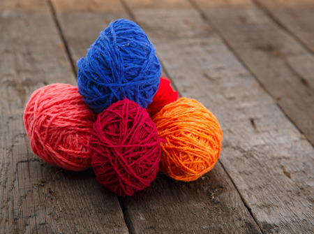 Colorful decorated easter eggs from wool yarn. Happy Easter.の写真素材