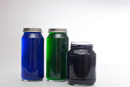 jar with green and blue waterの写真素材