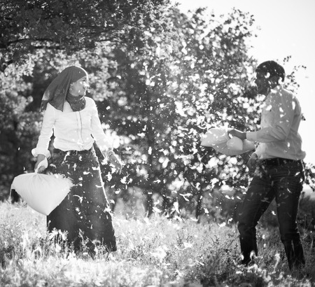 pillow fightの写真素材