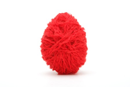 Colorful decorated easter eggs from wool yarn. Happy Easter.の写真素材