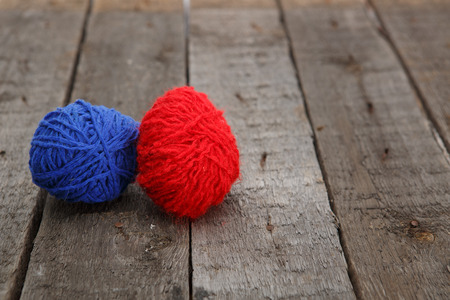 Colorful decorated easter eggs from wool yarn. Happy Easter.の写真素材