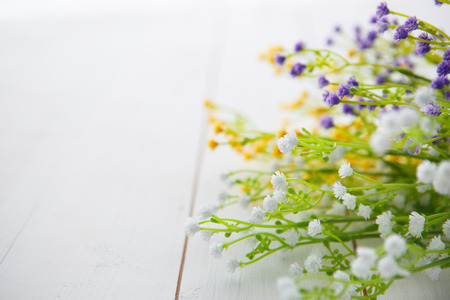 Spring Blossom flowers over clear wood background.の写真素材