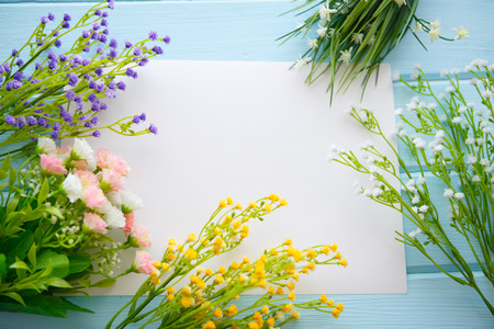 Spring Blossom flowers over clear wood background.の写真素材
