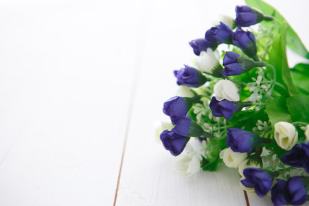 Spring Blossom flowers over clear wood background.の写真素材