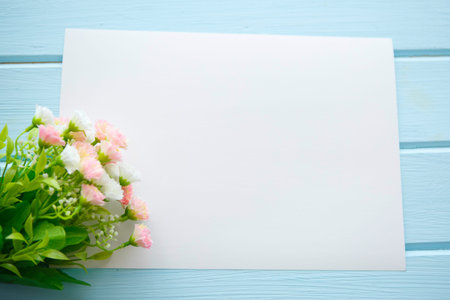 Spring Blossom flowers over clear wood background.