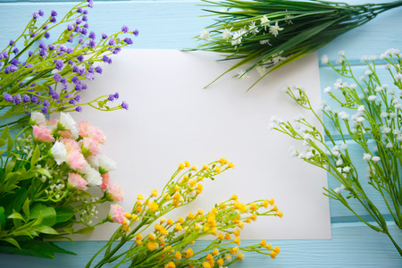 Spring Blossom flowers over clear wood background.の写真素材