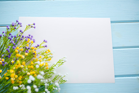 Spring Blossom flowers over clear wood background.の写真素材