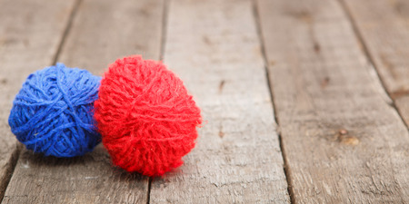 Colorful decorated easter eggs from wool yarn. Happy Easter.の写真素材