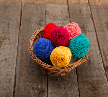 Colorful decorated easter eggs from wool yarn. Happy Easter.の写真素材