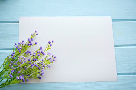 Spring Blossom flowers over clear wood background.の写真素材