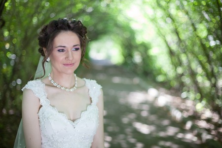 Bride in nature forestの写真素材