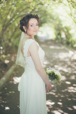 Bride in nature forestの写真素材