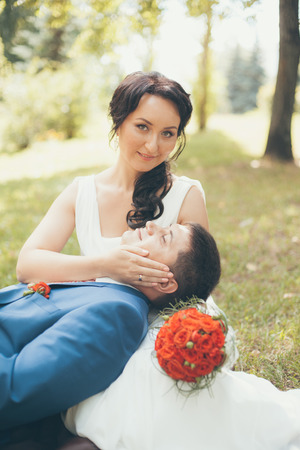 Newlyweds on Wedding Day. Bride and Groom.の写真素材