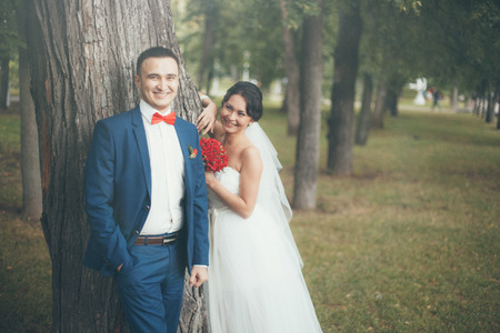 A happy newlywed coupleの写真素材