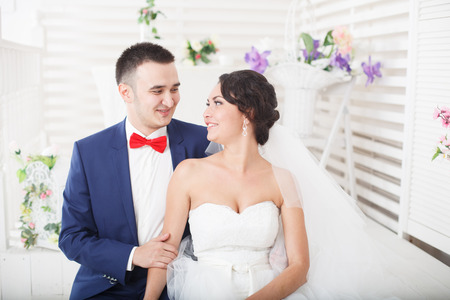 Young newlyweds spending happy wedding day together.の写真素材