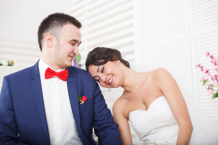 Newlywed couple together. Young groom and bride.の写真素材