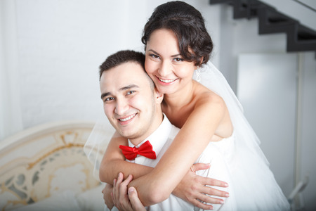 Young newlyweds spending happy wedding day together.の写真素材