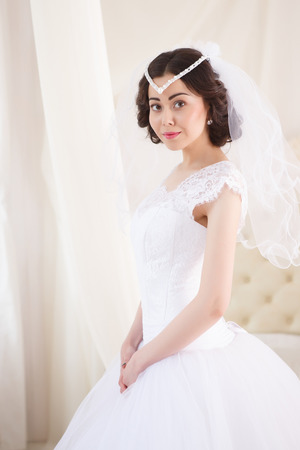 Bride getting ready on her wedding dayの写真素材