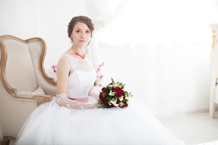 Beautiful bride. Wedding Day. Beautiful Happy womanの写真素材