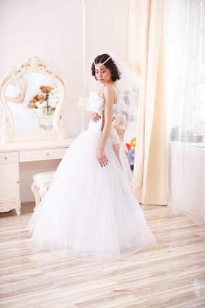 Bride getting ready on her wedding dayの写真素材