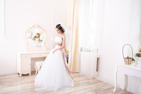 Bride getting ready on her wedding dayの写真素材