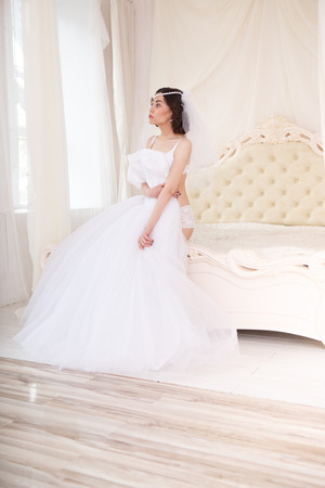 Bride getting ready on her wedding dayの写真素材