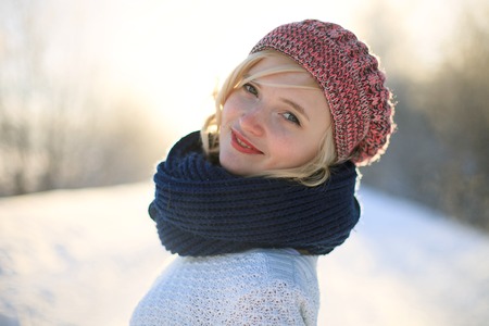 Young caucasian woman enjoy wintertimeの写真素材