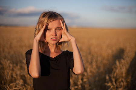 woman in a cornfieldの写真素材
