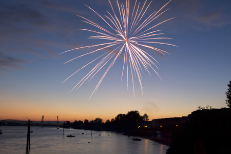 Brightly colorful fireworks and salute of various colors in the night skyの写真素材
