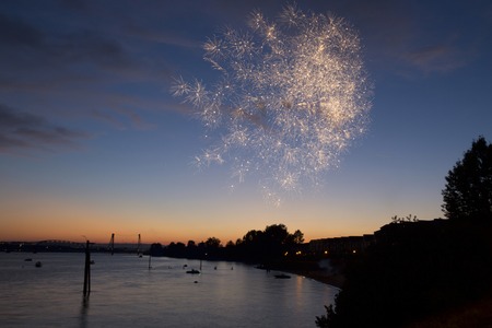 Brightly colorful fireworks and salute of various colors in the night skyの写真素材