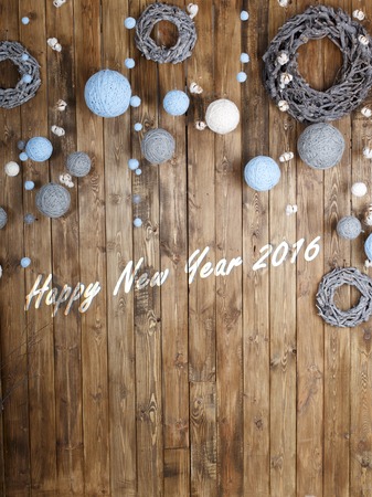 New Year or Christmas decoration on old grunge wooden boardの写真素材