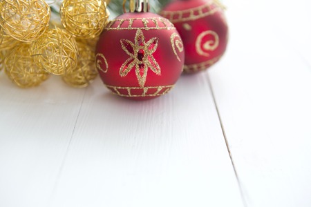 Christmas theme with blank paper on wooden planks. Decorations over Wood. Vintageの写真素材