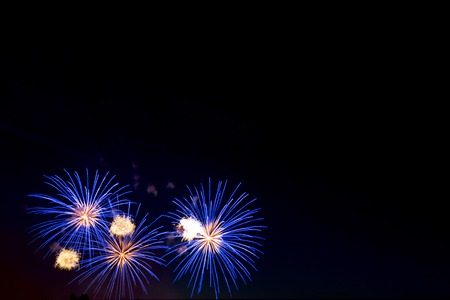 Brightly colorful fireworks and salute of various colors in the night skyの写真素材