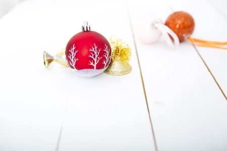 Christmas Decoration Over Wooden Background. Decorations over Wood. Vintageの写真素材